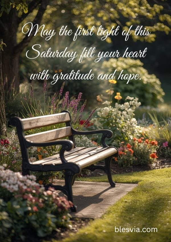 Elegant Saturday Morning Blessings with bench background