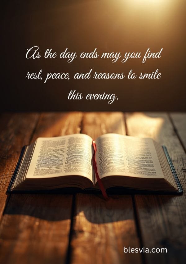 Good Evening Blessings Quotes with book background