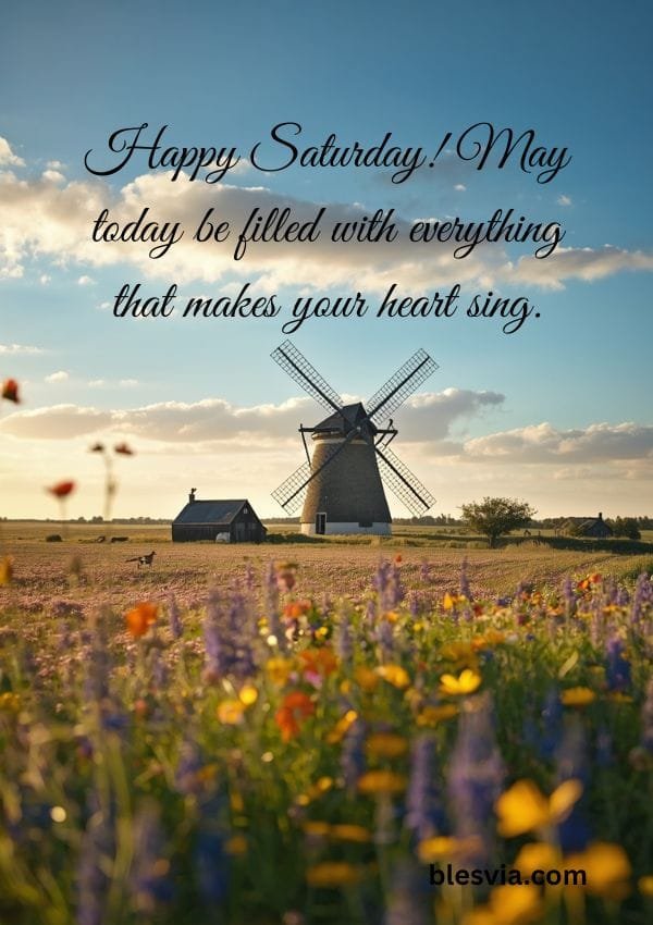 Happy Saturday Blessings with wind mill background