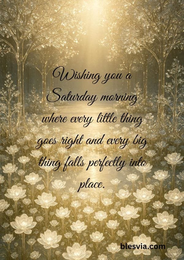 Happy Saturday Morning Blessings with crystal trees and flowers background