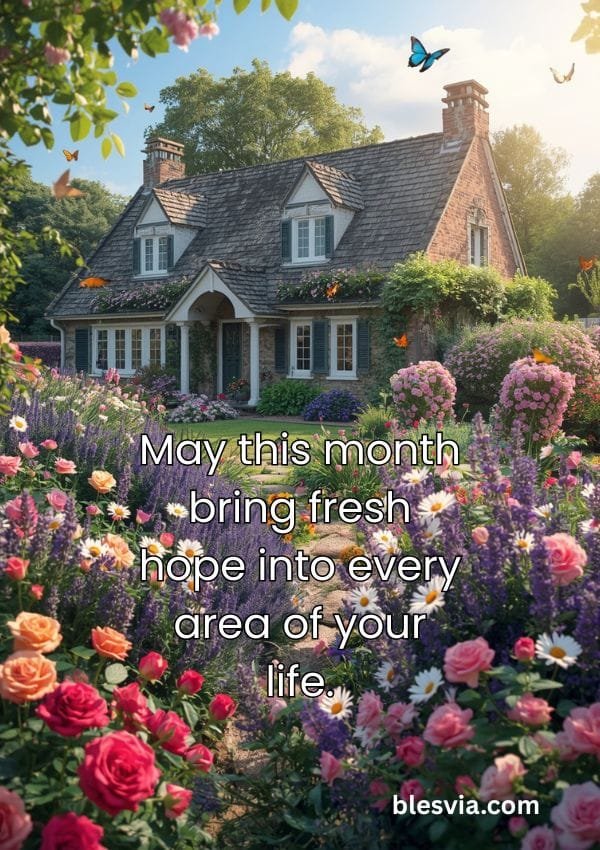 July Blessings with Colorful cottage garden background
