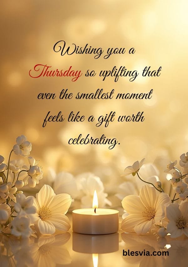 Positive Thursday Morning Greetings with flower and candle background