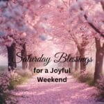 Saturday Blessings Images and Quotes title image with pink trees path