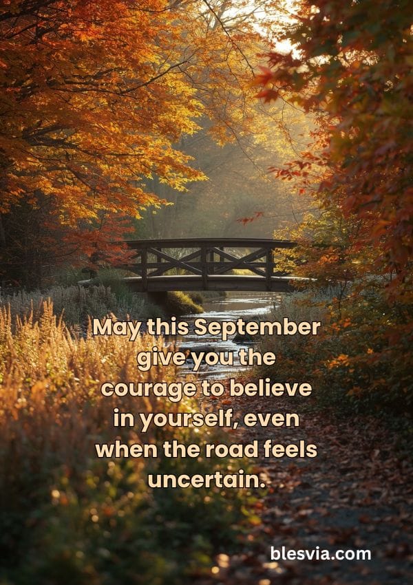 Inspirational September Images with wooden bridge and autumn atmosphere background